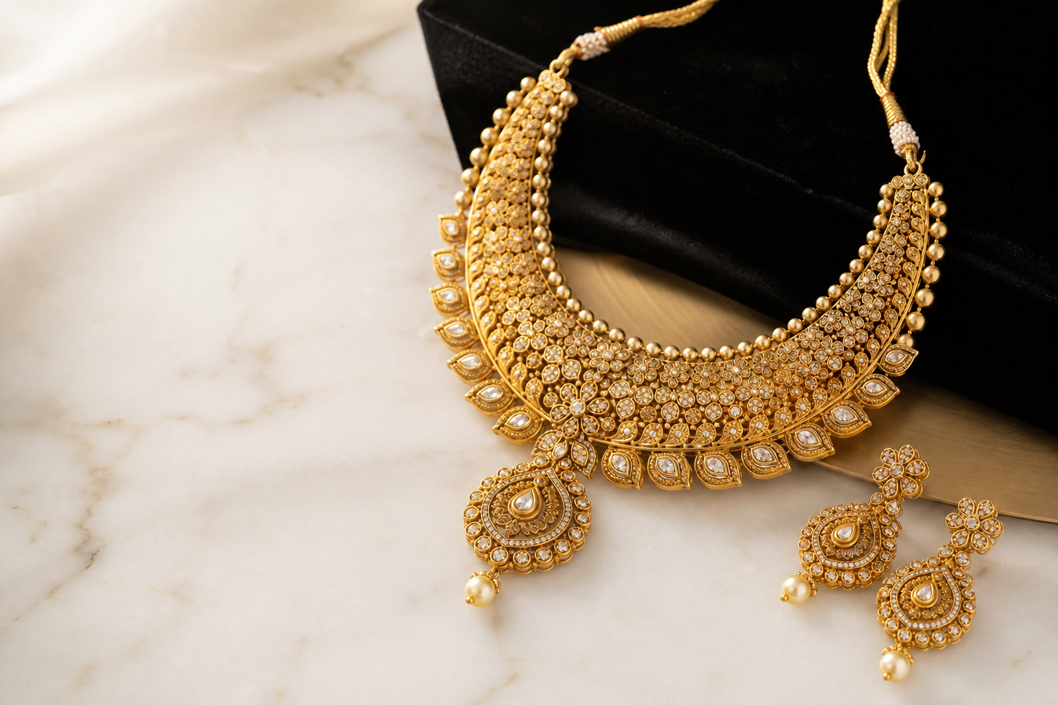 Premium gold necklace and earrings set